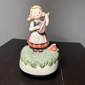 Vintage‎ Ceramic Musical Knick Knack Paddy Whack German Girl w/ Guitar Figurine